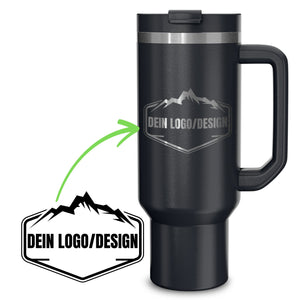 Thermobecher mit eigenem Logo, Strohhalm und Henkel 1,1 Liter - Kumpani