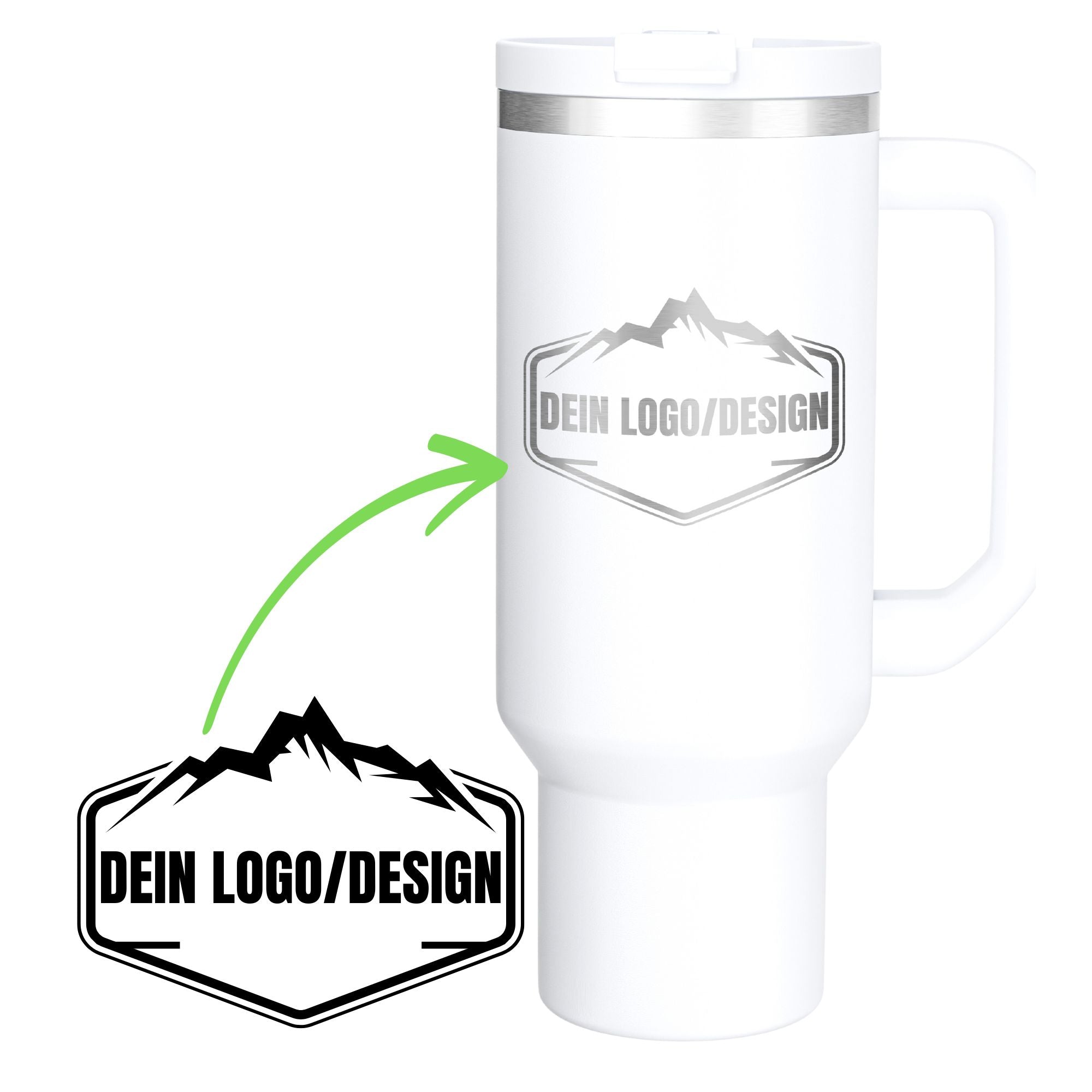 Thermobecher mit eigenem Logo, Strohhalm und Henkel 1,1 Liter - Kumpani