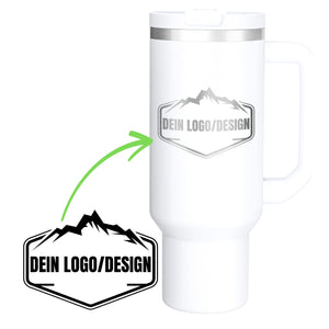 Thermobecher mit eigenem Logo, Strohhalm und Henkel 1,1 Liter - Kumpani